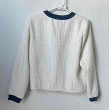 Load image into Gallery viewer, Ecru Womens White And Blue Long Sleeve Button Front Cropped Jacket Size Large