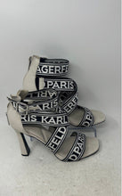 Load image into Gallery viewer, Karl Lagerfeld Womens Careliz White Black Stiletto Buckle Strappy Sandals Sz 10M