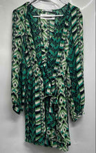 Load image into Gallery viewer, Zara Womens Green Abstract Geometric Print Long Sleeve Mini Dress Size M