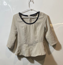 Load image into Gallery viewer, Express Womens Taupe 3/4 Sleeve Round Neck Back Zip Peplum Blouse Top Size XS
