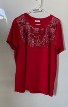 Load image into Gallery viewer, Calvin Klein Womens Red Sequin Short Sleeve Crew Neck Pullover T-Shirt No Size
