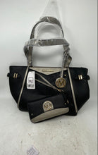 Load image into Gallery viewer, MKF Collection By Mia K Womens Black Silver Shoulder Tote Bag & Wallet With Tags