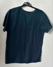 Load image into Gallery viewer, Angona Womens Greenish Blue-Tone Linen Short Sleeve Blouse Top Size 40