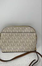 Load image into Gallery viewer, Michael Kors Womens Cindy White Brown Monogram Print Zip Top Crossbody Bag w/Tag