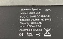 Load image into Gallery viewer, Coby CSBT-351 Black Mini Bluetooth Waterproof Music Speaker Not Tested
