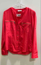 Load image into Gallery viewer, Calvin Klein Womens Red Long Sleeve Pockets Button Front Blouse Top No Size