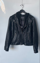 Load image into Gallery viewer, Guess Womens Black Leather Hooded Full-Zip Motorcycle Jacket Size Large