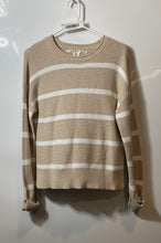 Load image into Gallery viewer, Max Studio Womens Beige White Striped Crew Neck Long Sleeve Pullover Sweater M
