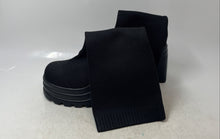 Load image into Gallery viewer, Womens Black Knitted Round Toe Pull-On Block Knee-High Booties Size 37