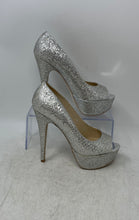 Load image into Gallery viewer, Aldo Womens Leanora Silver Peep Toe Slip-On Stiletto Pump Heels Size 7.5