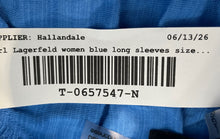 Load image into Gallery viewer, Karl Lagerfeld Womens Blue Short Sleeve Collared Button-Up Shirt Size Large