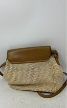 Load image into Gallery viewer, Fossil Womens Beige Brown Woven Raffia Leather Trim Flap Crossbody Bag