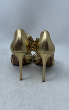 Load image into Gallery viewer, Michael Kors Womens Gold Leather Open Toe High Stiletto Slip-On Heels Size 9M