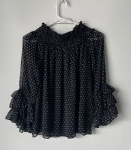 Load image into Gallery viewer, CeCe Womens Blue Polka Dot Ruffle Sleeve Pullover Blouse Top Size S With Tag