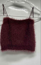 Load image into Gallery viewer, Zara Womens Burgundy Fur Sleeveless Spaghetti Strap Cropped Blouse Top Size M