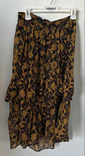 Load image into Gallery viewer, Ann Taylor Womens Black Yellow Floral Regular Fit Tiered A-Line Skirt Size 0