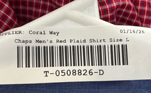 Load image into Gallery viewer, Chaps Mens Red Plaid Long Sleeve Regular Fit Easy Care Button-Up Shirt Size L