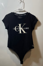 Load image into Gallery viewer, Calvin Klein Womens Black Short Sleeve Crew Neck One-Piece Bodysuit Size L
