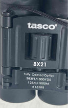 Load image into Gallery viewer, Tasco 165RB Black 8x21 Fully Coated Optics 383 FT 1000YDS Hunting Binoculars