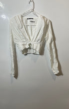 Load image into Gallery viewer, Zara Womens White Long Sleeve Deep V-Neck Cropped Blouse Top Size XS