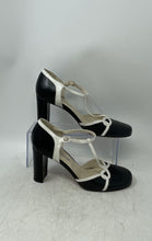 Load image into Gallery viewer, Charles David Womens Black White Leather Block T-Strap Pump Heels Size 37.5