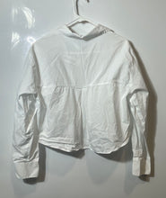 Load image into Gallery viewer, Zara Womens White Cotton Long Sleeve Collared Cropped Button-Up Shirt Size M