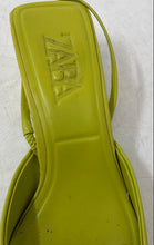 Load image into Gallery viewer, Zara Womens Green Leather Pointed Toe Low Kitten Slingback Heels Size 36