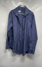 Load image into Gallery viewer, Calvin Klein Mens Blue White Plaid Long Sleeve Collared Dress Shirt Sz 17 34-35