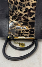 Load image into Gallery viewer, Anne Klein Womens Black Brown Animal Print Charm Double Handle Tote Handbag