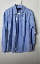 Load image into Gallery viewer, Ralph Lauren Mens Blue Printed Cotton Slim Fit Stretch Button-Up Shirt Size M