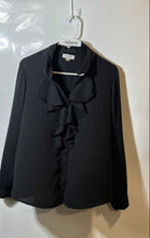 Load image into Gallery viewer, Calvin Klein Womens Black Long Sleeve Collared Ruffle Button-Up Shirt Size Large