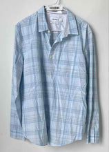 Load image into Gallery viewer, Calvin Klein Mens Blue Plaid Cotton Long Sleeve Collared Button-Up Shirt Size L