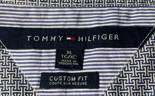 Load image into Gallery viewer, Tommy Hilfiger Mens Blue White Signature Print Custom Fit Button-Up Shirt Sz XL