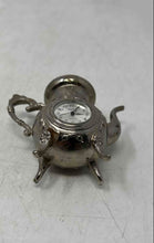 Load image into Gallery viewer, Timex Silver-Tone Engraved Home Decorative Mini Tea Pot Quartz Analog Desk Clock
