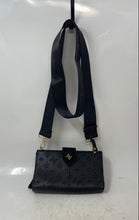 Load image into Gallery viewer, Adrienne Vittadini Womens Black Embossed Monogram Faux Leather Crossbody Bag