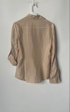 Load image into Gallery viewer, Express Womens Beige Roll Tab Sleeve Spread Collar Button-Up Shirt Size Small