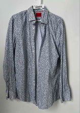 Load image into Gallery viewer, Hugo Boss Mens White Blue Printed Slim Fit Long Sleeve Dress Shirt Size 16