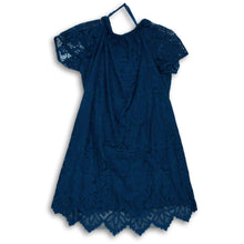 Load image into Gallery viewer, Loft Womens Blue Floral Lace Short Sleeve Round Neck Mini Dress Size MP