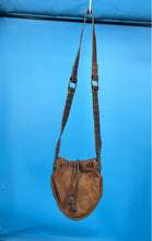 Load image into Gallery viewer, Plush Womens Brown Leather Drawstring Snap Crossbody Purse With Design