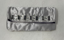 Load image into Gallery viewer, Juicy Couture Womens Silver Rhinestone Foldover Sateen Jade Clutch Handbag