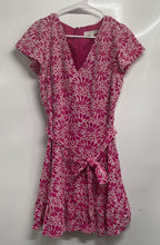 Load image into Gallery viewer, Loft Womens Fuchsia White Floral Embroidered Tie Waist A-Line Dress Size 12