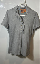 Load image into Gallery viewer, Tory Burch Womens Gray Lidia Heather Short Sleeve Ruffle Polo Shirt Size Medium