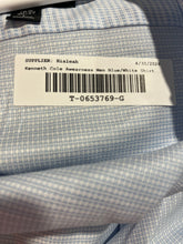 Load image into Gallery viewer, Kenneth Cole Mens Blue White Awearness Slim Fit Stretch Non-Iron Dress Shirt L