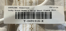 Load image into Gallery viewer, Lucky Brand Womens Beige Short Sleeve Collared Button-Up Shirt Size Large