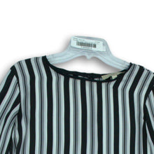 Load image into Gallery viewer, Loft Womens Black White Striped Round Neck Bell Sleeve Blouse Top Size Small