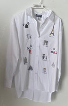 Load image into Gallery viewer, Karl Lagerfeld Womens White Graphic Print Long Sleeve Button-Up Shirt Size M