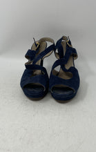 Load image into Gallery viewer, Spatarella Staff Womens Blue Leather Peep Toe Block Platform Heels Size 37