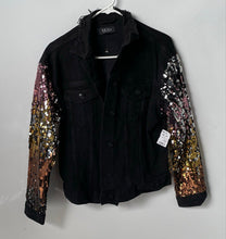 Load image into Gallery viewer, Akira Womens Black Sequin Long Sleeve Pockets Denim Jacket Size M With Tag