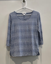 Load image into Gallery viewer, Liz Claiborne Womens Blue White Geometric 3/4 Sleeve Round Neck Blouse Top Sz L
