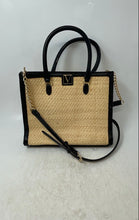 Load image into Gallery viewer, Victoria’s Secret Womens Black Beige Raffia Double Handle Satchel Purse